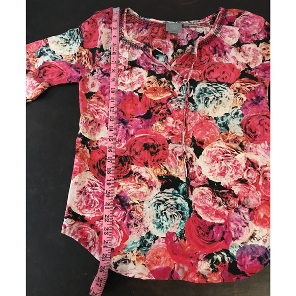 Anthropologie Vanessa Virginia Captured Rose Print Silk Peasant Blouse - Size SM - Picture 9 of 10